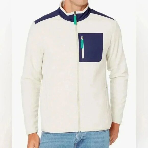 Amazon Full Zip Fleece Jacket NWT Navy Oatmeal Size Medium - Picture 1 of 7